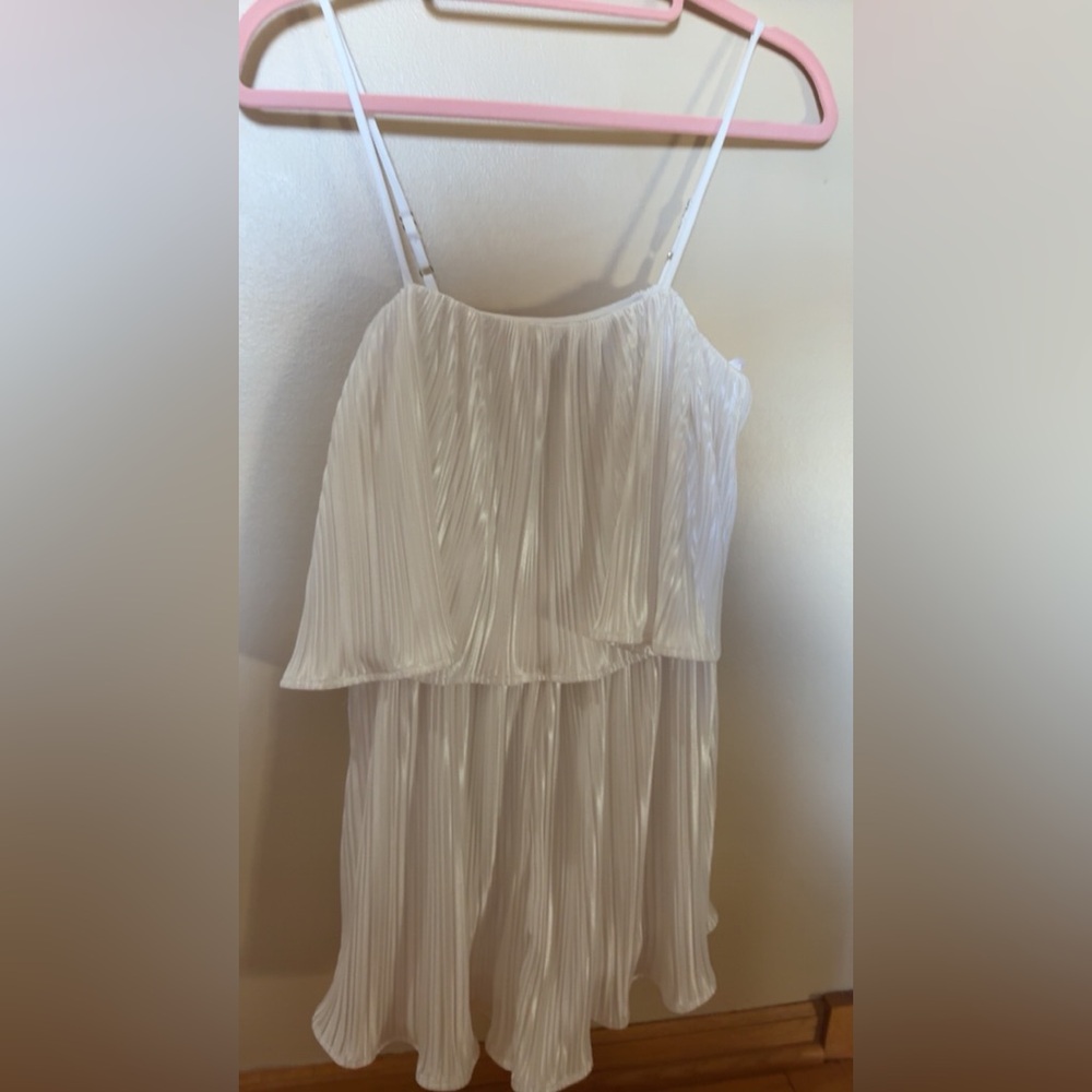 Lulu's White Pleated Spaghetti Strap Mini Dress
